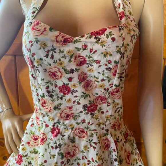 Women's Dress Retro Vintage Swing 1950's Short Sleeve Halter white floral - Picture 5 of 6